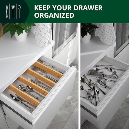 Bamboo Drawer Dividers Organizers, Adjustable Drawer Separator Splitters, 17–22 Inches Expandable Drawer Divider Organizer for Large Utensils, Kitchen, Bedroom, Dresser & Office Drawers 4-Pack