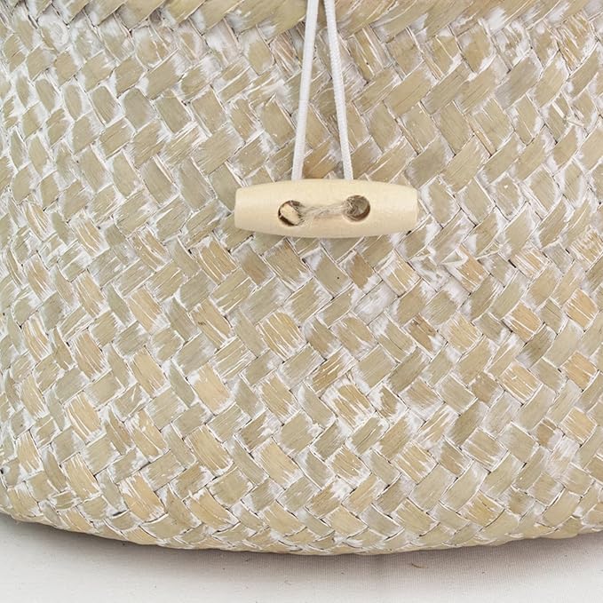 Seagrass Handmade Basket with Lid, Small Round Basket for Storage, Decorative Home Organizer Decor(7"L X 5"H, White)
