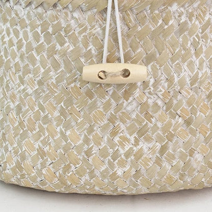 Seagrass Handmade Basket with Lid, Small Round Basket for Storage, Decorative Home Organizer Decor(7"L X 5"H, White)