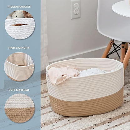Honey Cotton Rope Baskets for Shelves, Set of 3-15"×10"×9½" - Woven Storage Baskets for Organizing - Closet, Nursery, Bedroom, Playroom - Toys, Books, Towels, Clothes