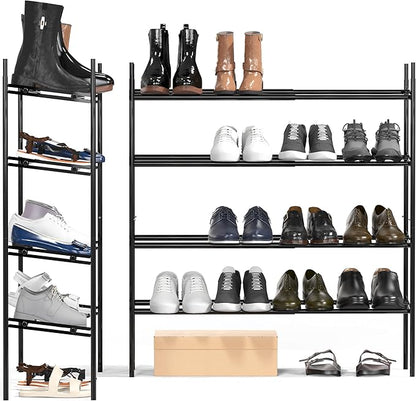 Simple Houseware Space-Saving 4-Tier Shoe Rack - Expandable & Stackable Metal Footwear Organizer for Entryway or Closet, Black