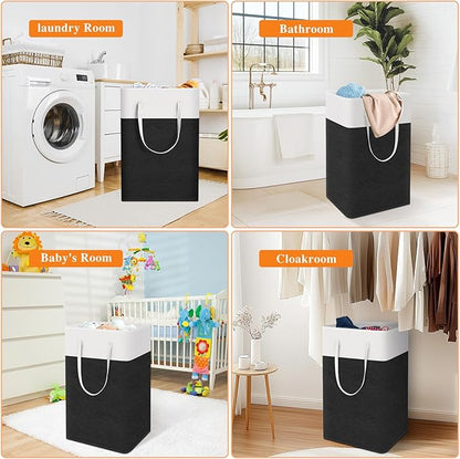 TasticTotes laundry basket 3-Pack, laundry hamper, Hamper with handles, collapsible laundry baskets, Waterproof dirty clothes hamper, Towel Storage for Home or Dorm, 88L-Black