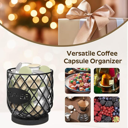 YATINEY Coffee Pod Holder Organizer, Holder for K Cup, Large Capacity Coffee Pod Basket, Versatile Coffee Capsule Storage Organizer, for Kitchen Countertop, Black KH09BB