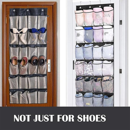 Shoe Rack For Closet Front Door Entrance Entryway Cabinet Hanging Organizer,Shoe Organizers Over The Door Bedroom Bathroom Space Saving Portable Clear 28 Pocket Mesh Breathable Hanger(Black White)