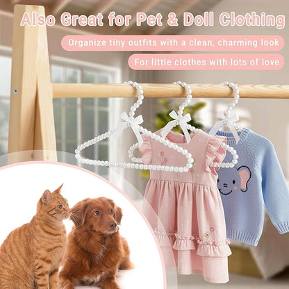 Adorila 10-Pack Kids Pearl Hangers - Small Non-Slip Pearl Beaded Bow Clothes Racks - Elegant Garment Organizer for Pet Apparel (30cm, White)