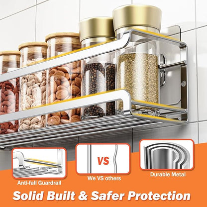Bunoxea Spice Rack wall mounted 4 Pack, Space-Saving Spice Organizer for Spice Jars and Seasonings,Screw or Adhesive Hanging Spice Rack Organizer for Your Kitchen Cabinet,or Pantry Door,Chrome