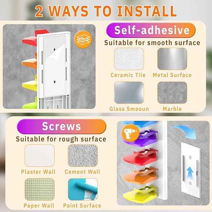 Volnamal Hat Organizer for Baseball Caps, 2 Pack Hold Up to 40 Hats, Hat Rack for Wall Space Saving, Hat Hanger w/Strong Adhesive Hat Storage Holder Display for Closet Door and Wall(White& Color)