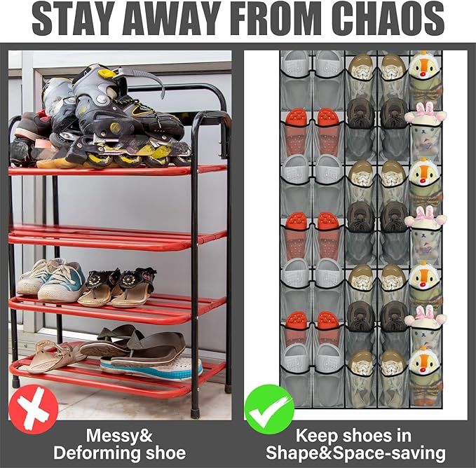 Windyun 40 Over The Door Shoe Organizer, Large Mesh Pocket Hanging Shoe Rack Hanger Large Capacity Gray Behind The Door Storage Holder for Dorm College Closet Entryway Bedroom Utility Room Women Men
