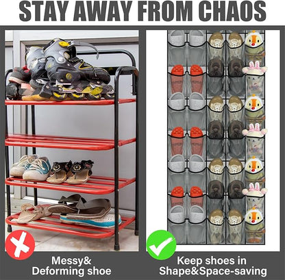 Windyun 40 Over The Door Shoe Organizer, Large Mesh Pocket Hanging Shoe Rack Hanger Large Capacity Gray Behind The Door Storage Holder for Dorm College Closet Entryway Bedroom Utility Room Women Men
