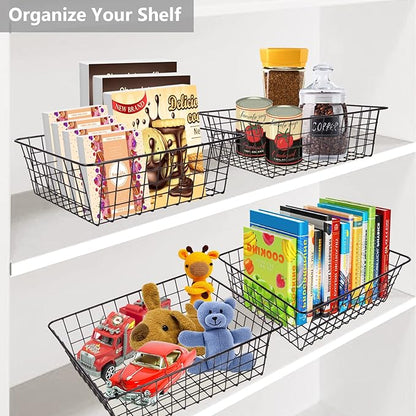 Wire Baskets for Organizing Household 4 Pack Pantry Baskets For Storage Pantry Wire Black Metal Storage Bins