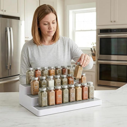 YAN & HIN 3 Tier Spice Rack Organizer for Cabinet, 3 Pack Non-Slip Spice Rack Shelf Organizer, Holds 24+ Jars, Plastic Spice Organizer for Cabinet, Pantry & Kitchen Countertop, White