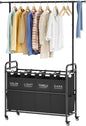 Tajsoon Laundry Sorter Cart with Hanging Clothes Rack, 4 Butler Sorter Basket Organizer, Laundry Hamper Cart with Heavy Duty Rolling Lockable Wheels, Black