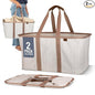 CleverMade Collapsible Laundry Tote 2-Pack (50L) – Foldable Carry-All Storage Bin for Laundry, Car Trunk, RV, Dorm & Home Organization – LUXE Cotton Blend with Vegan Leather Accents, Cream