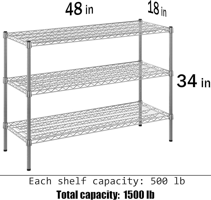18" Deep x 48" Wide x 34" Height Wire Shelving Kit | 3-Tier | NSF Commercial Storage Rack Unit