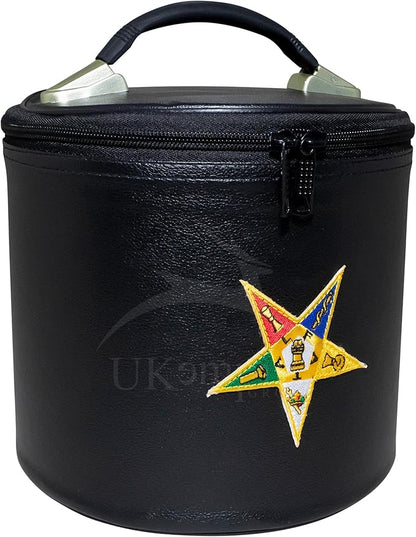 OES Black Fez Case Imitation Leather: Eastern Start Emblem, Hat Carrying Storage Box