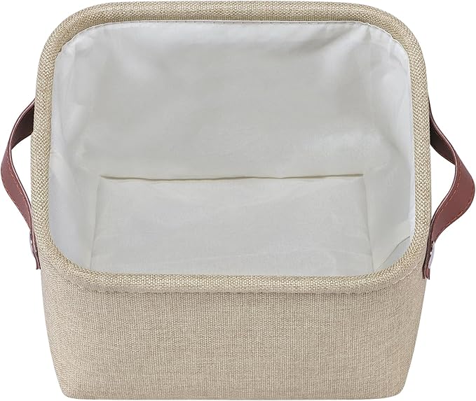Small Fabric Storage Bins, 7.8x6.7x5.9 inch Mini Storage Cubes 4-Pack Storage Basket for Makeup Collapsible Fabric Storage Organizer with Handles, Decorative Basket for Desk, Shelves, Brown