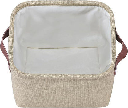 Small Fabric Storage Bins, 7.8x6.7x5.9 inch Mini Storage Cubes 4-Pack Storage Basket for Makeup Collapsible Fabric Storage Organizer with Handles, Decorative Basket for Desk, Shelves, Brown