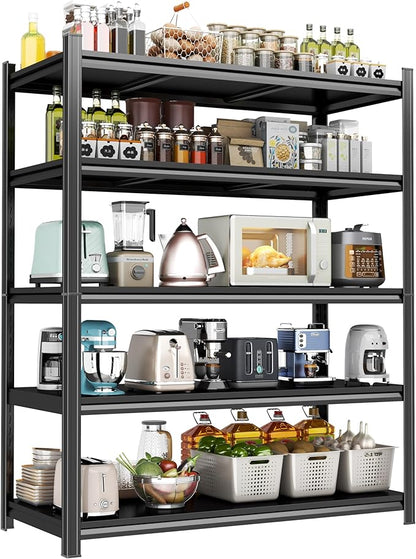 71" H Kitchen Shelving, Kitchen Storage Organization Metal Shelves Loads 2000LBS, Pantry Shelving Unit, 5-Tier Racks for Storage, Coffee Machine Storage Shelf Stand, Black