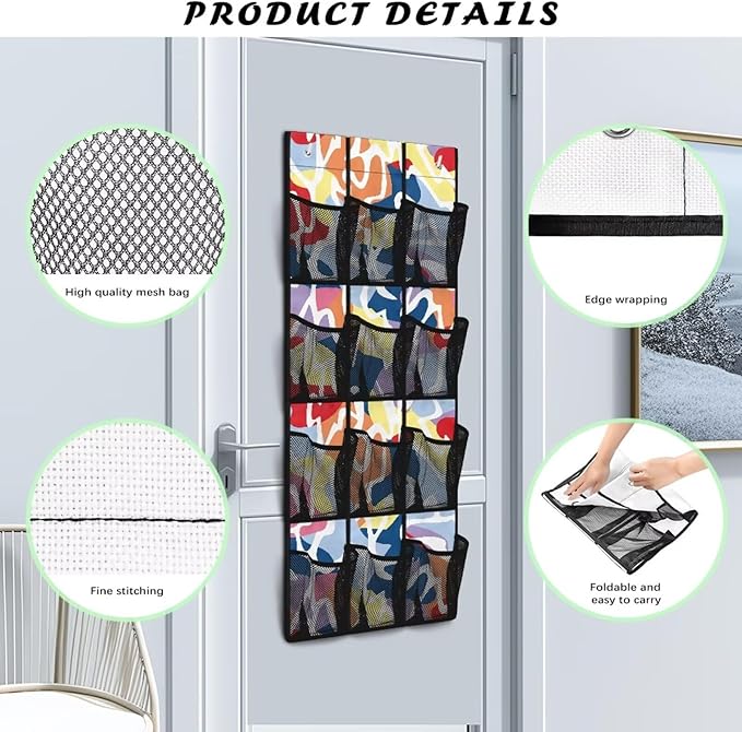 Colorful Marble Door Hanger Organizer Bathroom 12 Pockets Wall Hanging Storage Space Saving Over The Door Shoe Organizer for Living Room Mesh Fabric Shoe Holder Hanger
