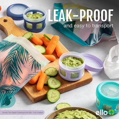 Ello Reusable Condiment Containers with Screw-on Leak Proof Lid | Perfect for Salad Dressing Sauce Dips Lunchbox Picnic Travel Bento Box | BPA-Free | Dishwasher Safe