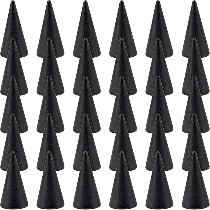 Framendino, 30 Pack Black Wood Cone Ring Holder Single Jewelry Display Stand Wedding Showcase for Organizer