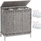 SETVSON Laundry Hamper with Lid 132 L, (35 Gallons) Clothes Hamper with Lid, Handwoven Rattan Laundry Hamper with Metal Heightened Feet, Laundry Hampers with 3 Removable Liner Bags for Laundry-Gray