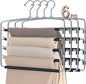 SINDAX Pants Hangers Space Saving - 6Pack, 5 Layers Space Saving Hangers, Sturdy Stainless Steel Pant Rack with Anti-Slip Swing Arm, Closet Organizers and Storage for Trousers Jeans