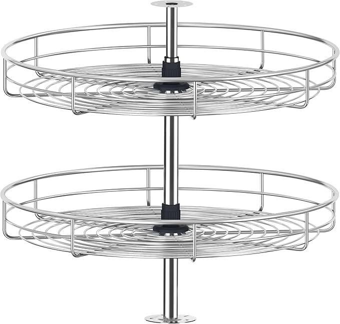 JOWBOOW 21 1/4" Chrome Corner Cabinet Lazy Susan, Full Circle Corner Cabinet Lazy Susan Replacement Shelves Rotating Rack for Upper Cabinet Kitchen, Fits Cabinets Over 23"
