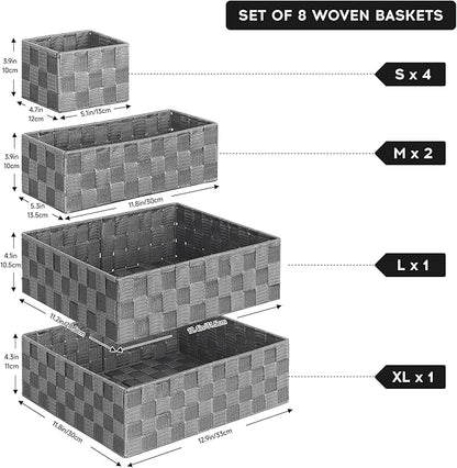 Posprica Woven Baskets, Storage Baskets for Organizing (Set of 8), Cube Baskets Bin Container Matching Storage Boxes Organizers for Pantry, Office, Shelves, Media-room