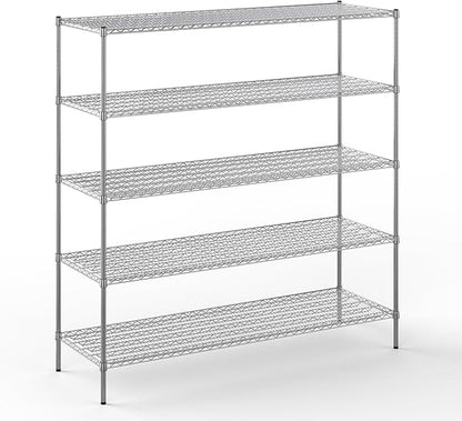 24" Deep x 72" Wide x 74" Height Wire Shelving Kit | 5-Tier | NSF Commercial Storage Rack Unit
