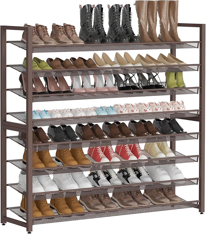 Metal Shoe Rack,Large 8 Tier Shoe Organizer, Heavy Duty Metal 4-Tier Stackable Shoe Storage Vertical Shoe Rack for Closet Front Door,Entrance,Entryway,Garage,Up to 50 Pairs,Bronze