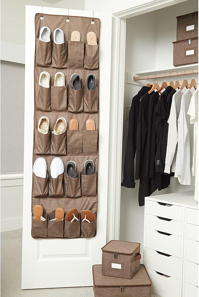 Covermates Over the Door Shoe Organizer - Heavy Duty Material, Stainless Steel Hooks, Grommets - Closet Storage, Brown Heather