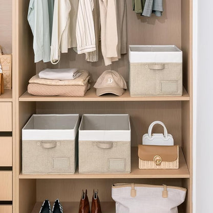 GRANNY SAYS Closet Storage Bins, Large Fabric Storage Bins, Collapsible Clothing Storage and Organization, Decorative Storage Bins, Khaki&Ivory, Large, 3-Pack