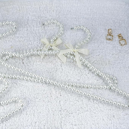 Adorila 5 Pack Pearl Clothes Hangers, Elegant Bowknot Bridesmaid Hangers for Wedding Dress, Heavy Duty Metal Core Bridal Prop (White)