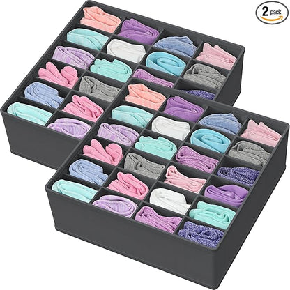 Simple Houseware 2 Pack Closet Sock Organizer, 24 Cell Drawer Divider, Dark Gray