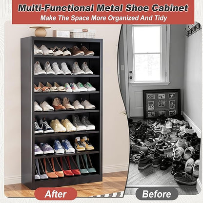 Tall Shoe Cabinet, 7 Tiers 30-35 Pairs Heavy Duty Metal Freestanding Shoe Rack, Vertical Shoe Storage Organizer with Adjustable Shelves, Shoe Shelf for Entryway, Bedroom (Black, 55" H)