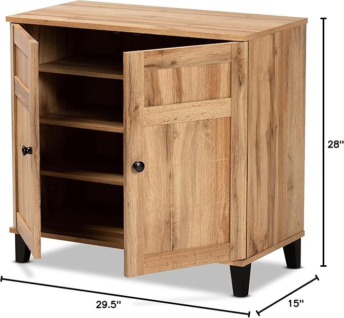 Baxton Studio Glidden Modern and Contemporary Oak Brown Finished Wood 2-Door Shoe Storage Cabinet