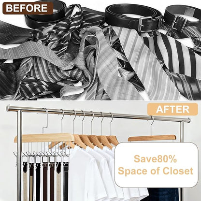 2 Pack Belt Hanger for Closet, Wooden Tie Racks Hangers with Upgraded 360° Rotating, Space-Saving Belt Organizer with 8 Hooks, Closet Storage for Tank Top, Bra, Scarf, Hat