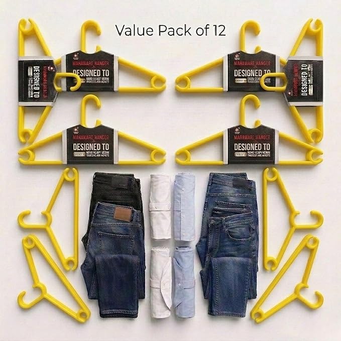 Sturdy Polypropylene Hanger, Pack of 12,Yellow l Cloth Hanger l Dress Hangers l Hanger for Clothes Hanging