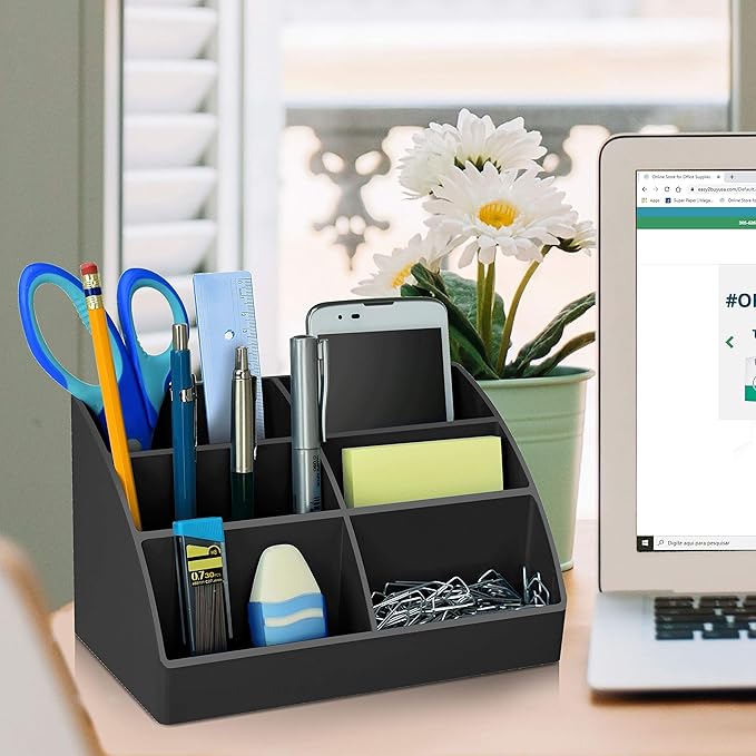 Acrimet Desktop Organizer - Easy Organizer Caddy Holder for Office, Home and School use (Plastic) (Black Color)