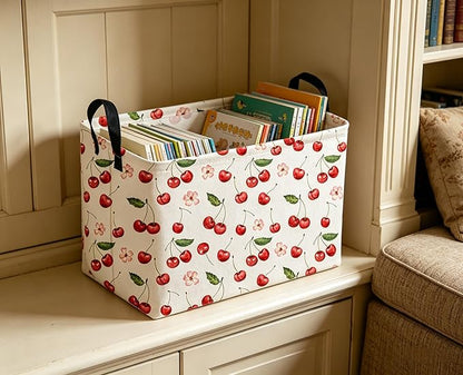 Sanjiaofeng Rectangular Kids Baskets,Pink Cherry Storage Bin,Kids Storage Bins,Collapsible Storage Bin Cute Organizer Box Books Box,Gift Basket,Girl Room Decor(Cherry)