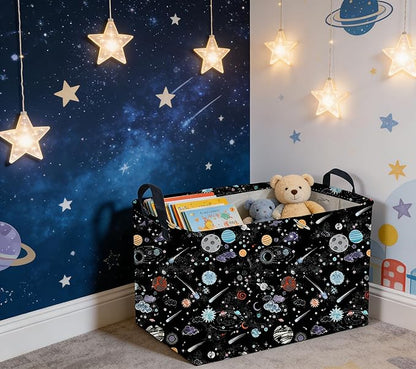 Sanjiaofeng Rectangular Moon and Stars Basket Waterproof Foldable Kids Laundry Basket Baby Baskets for Boys and Girls Cute Toy Storage Organizer Bin Star Room Decor(Starry Sky)