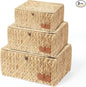 Storage Baskets with Lids, Set of 3 Wicker Baskets with Lids, Water Hyacinth Storage Basket with Lid, Decorative Woven Storage Baskets for Closet, Shelf & Home Organization