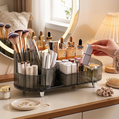 Booklov Rotating Makeup Organizer for Vanity, Large Capacity Cosmetic Display Case, Clear Acrylic Countertop Beauty Storage Holder for Skincare, Brush Eyeshadow Lipstick, Counter Desk, Crystal Black