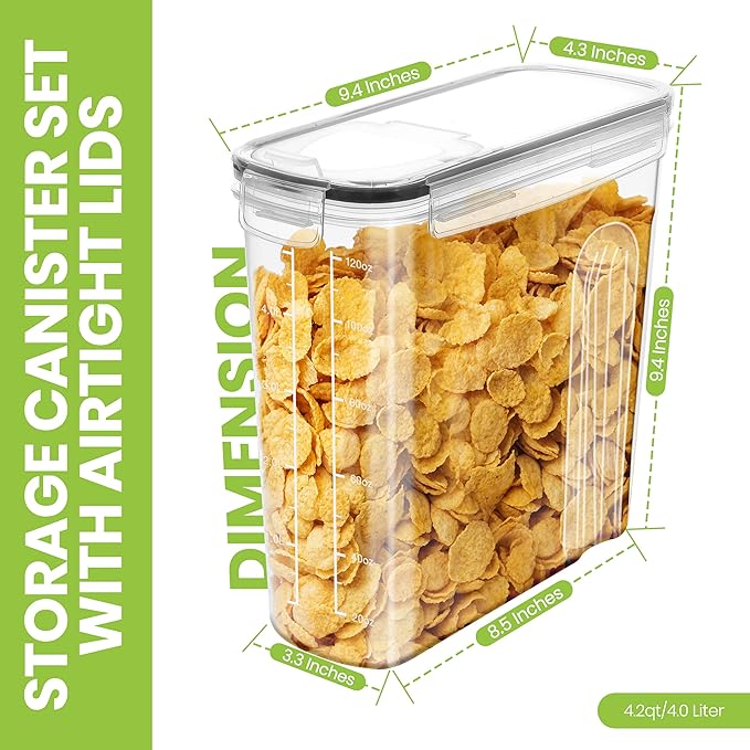 Utopia Kitchen Cereal Containers Storage Set – 6 Pack 4L(135.2 oz) Airtight Food Storage Containers with Lids, BPA-Free Cereal Dispensers for Pantry Organization and Storage (Clear)