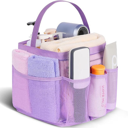 EUDELE Mesh Shower Caddy Portable for College Dorm Room Essentials,Portable Shower Caddy Dorm with 8-Pocket Large Capacity, Shower Bag for Beach, Swimming, Gym, Travel essentials, Purple