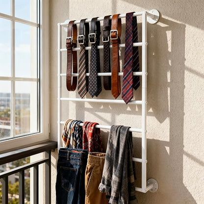 Wall Mounted Display Rack, 7-Layer Wrapping Paper Ribbon Organizer Scarves Tie & Scarf Rack Belts Towel Holder Necktie Hijab Stand Metal Shelving for Home, Retail Stores, Flower Shop
