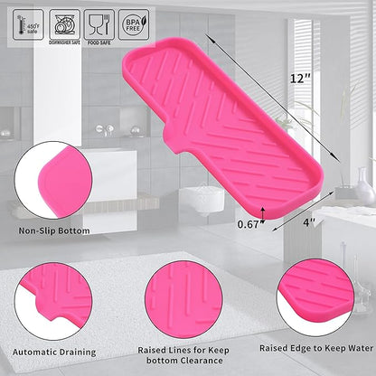 MicoYang Silicone Bathroom Soap Dishes with Drain Spout-Bathroom and Kitchen Sink Organizer,Sponge Holder,Dish Soap Tray,Perfect for Dispenser,Scrubber,Bottle,Cup on Sink or Counter-Rose 12"×4"