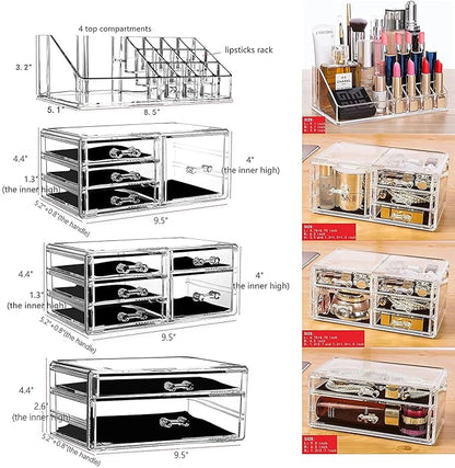 Cq acrylic Makeup Organizer Skin Care Large Clear Cosmetic Display Cases Stackable Storage Box With 11 Drawers For Vanity,Set of 4