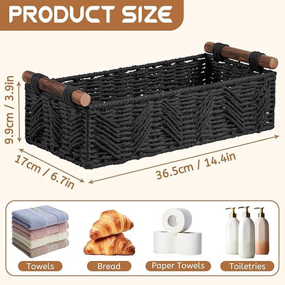 Bathroom Baskets for Organizing with Handle Decorative Basket for Bathroom Countertop Storage Toilet Paper Storage Basket for Toilet Tank Top Small Baskets Set,Black